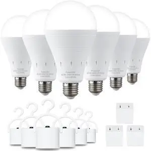 6 Pack Rechargeable Emergency Light Bulbs, Battery Powered LED Light Bulb 6000K Daylight E26 120 Volt 9W 60W Equivalent with 1200mAh for Home Power Outage Camping Hurricane 6 Pack Rechargeable Emergency Light Bulbs, Battery Powered LED Light Bulb 6000K Daylight E26 120 Volt 9W 60W Equivalent with 1200mAh for Home Power Outage Camping Hurricane