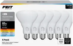 BR30 LED Light Bulbs, 65W Eq, Dimmable, 5CCT, 6 Pack | E26 Base, 2700K - 5000K, 650 Lumens, CRI 90+, 15 Year Life, for Recessed Cans, Wide Flood Beam BR30 LED Light Bulbs, 65W Eq, Dimmable, 5CCT, 6 Pack | E26 Base, 2700K - 5000K, 650 Lumens, CRI 90+, 15 Year Life, for Recessed Cans, Wide Flood Beam