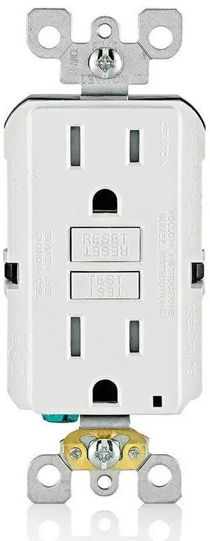 GFCI Outlet, 15 Amp, Self Test, Tamper-Resistant with LED Indicator Light, Protection from Electric Shock and Electrocution, GFTR1-W, White GFCI Outlet, 15 Amp, Self Test, Tamper-Resistant with LED Indicator Light, Protection from Electric Shock and Electrocution, GFTR1-W, White