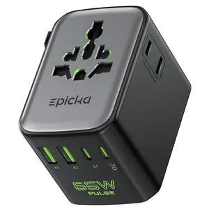 Pulse Duo 65W Universal Travel Adapter PD/QC 3.0, 2AC/2USB-C/2USB-A | International Power Adapter for EU/US/UK/AU, Fast-Charging for Multi-Device Use, Black Pulse Duo 65W Universal Travel Adapter PD/QC 3.0, 2AC/2USB-C/2USB-A | International Power Adapter for EU/US/UK/AU, Fast-Charging for Multi-Device Use, Black