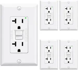 GFCI Outlet 20 Amp, Self-Test GFI Electrical Outlet with Narrow Design, GFCI Receptacle with LED Indicator, UL Listed, White, Wall Plate Included, 5 Pack GFCI Outlet 20 Amp, Self-Test GFI Electrical Outlet with Narrow Design, GFCI Receptacle with LED Indicator, UL Listed, White, Wall Plate Included, 5 Pack