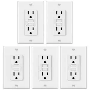 5 Pack GFCI Outlets 15 Amp, NTR GFI Receptacles, ETL Listed, White | Ultra Slim Design, Non-Tamper Resistant with LED Indicator, 15a Ground Fault Circuit Interrupter, Wallplate Included 5 Pack GFCI Outlets 15 Amp, NTR GFI Receptacles, ETL Listed, White | Ultra Slim Design, Non-Tamper Resistant with LED Indicator, 15a Ground Fault Circuit Interrupter, Wallplate Included