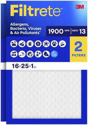 16x25x1 Air Filter, MERV 13 MPR 1900, Allergens, Bacteria, Viruses & Air Pollutants, 3-Month AC/Furnace Filters, Cleaner Air Reliable Airflow, 2 HVAC Filters(Act Size 15.62x24.62x0.78 in) 16x25x1 Air Filter, MERV 13 MPR 1900, Allergens, Bacteria, Viruses & Air Pollutants, 3-Month AC/Furnace Filters, Cleaner Air Reliable Airflow, 2 HVAC Filters(Act Size 15.62x24.62x0.78 in)