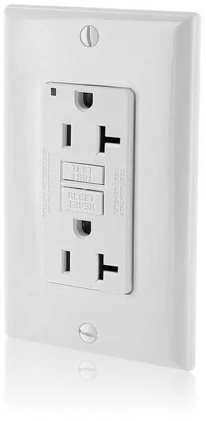 GFCI Outlet, 20 Amp, Self Test, Non Tamper-Resistant with LED Indicator Light, Protection from Electric Shock and Electrocution, GFNT2-W, White GFCI Outlet, 20 Amp, Self Test, Non Tamper-Resistant with LED Indicator Light, Protection from Electric Shock and Electrocution, GFNT2-W, White