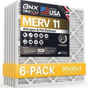 TruFilter 20x20x1 Air Filter MERV 11 (6-Pack) - MADE IN USA - Allergen Defense Electrostatic Pleated Air Conditioner HVAC AC Furnace Filters for Allergies, Dust, Pet, Smoke, Allergy MPR 1200 FPR 7 TruFilter 20x20x1 Air Filter MERV 11 (6-Pack) - MADE IN USA - Allergen Defense Electrostatic Pleated Air Conditioner HVAC AC Furnace Filters for Allergies, Dust, Pet, Smoke, Allergy MPR 1200 FPR 7