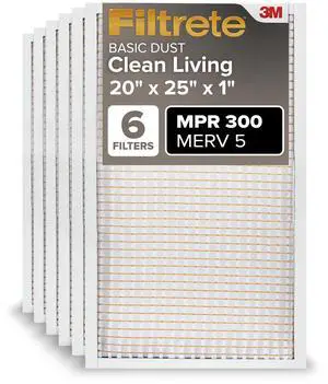 20x25x1 Air Filter MERV 5, 6-Pack AC Furnace HVAC Filters for Home, MPR 300 Basic Dust Defense, Pleated Electrostatic Removes Lint & Dust (Actual Size 19.69x24.69x0.81 in) 20x25x1 Air Filter MERV 5, 6-Pack AC Furnace HVAC Filters for Home, MPR 300 Basic Dust Defense, Pleated Electrostatic Removes Lint & Dust (Actual Size 19.69x24.69x0.81 in)