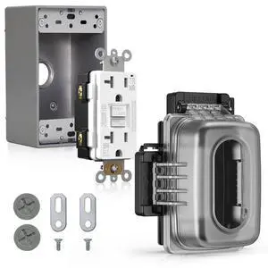Outdoor GFCI Outlet with in Use Cover and Box Kit, 1 Gang, 20 Amp TRWR Self-Test GFI Receptacle, Extra Duty Metallic Electrical Outlet Box, Lockable in Use Cover, UL Listed, White, 1 Pack Outdoor GFCI Outlet with in Use Cover and Box Kit, 1 Gang, 20 Amp TRWR Self-Test GFI Receptacle, Extra Duty Metallic Electrical Outlet Box, Lockable in Use Cover, UL Listed, White, 1 Pack