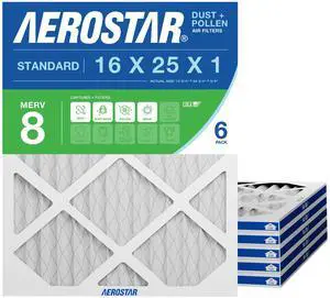 Air Filter 16x25x1 MERV 8 AC Filter, HVAC, Furnace Filter, 6 Pack | ACTUAL SIZE (15.75 x 24.75 x 0.75) AC Filter, HVAC, Furnace Filter Captures Dust, Lint & Pollen MERV 8 Air Filter 16x25x1 MERV 8 AC Filter, HVAC, Furnace Filter, 6 Pack | ACTUAL SIZE (15.75 x 24.75 x 0.75) AC Filter, HVAC, Furnace Filter Captures Dust, Lint & Pollen MERV 8