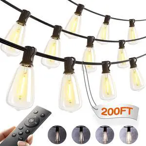 200(50FT*4) Outdoor String Lights with Remote LED Edison Waterproof | Plastic ST38 Shatterproof Bulbs, Extra Long Lighting, Hanging for Patio Outside Backyard Pergola Bistro Porch Garden Party 200(50FT*4) Outdoor String Lights with Remote LED Edison Waterproof | Plastic ST38 Shatterproof Bulbs, Extra Long Lighting, Hanging for Patio Outside Backyard Pergola Bistro Porch Garden Party