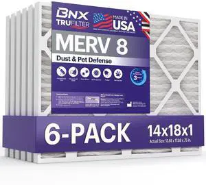 TruFilter 14x18x1 Air Filter MERV 8 (6-Pack) - MADE IN USA Dust & Pet Defense Electrostatic Pleated Air Conditioner HVAC AC Furnace Filters for Dust, Pet, Mold, Pollen MPR 600 700 & FPR 5 TruFilter 14x18x1 Air Filter MERV 8 (6-Pack) - MADE IN USA Dust & Pet Defense Electrostatic Pleated Air Conditioner HVAC AC Furnace Filters for Dust, Pet, Mold, Pollen MPR 600 700 & FPR 5