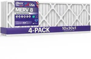TruFilter 10x30x1 Air Filter MERV 8 (4-Pack) - MADE IN USA Dust & Pet Defense Electrostatic Pleated Air Conditioner HVAC AC Furnace Filters for Dust, Pet, Mold, Pollen MPR 600 700 & FPR 5 TruFilter 10x30x1 Air Filter MERV 8 (4-Pack) - MADE IN USA Dust & Pet Defense Electrostatic Pleated Air Conditioner HVAC AC Furnace Filters for Dust, Pet, Mold, Pollen MPR 600 700 & FPR 5