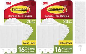 XL Heavyweight Picture Hanging Strips, 20 lb Capacity, 32 Pairs (64 Strips), White Adhesive, Damage-Free Wall Hangers for Home Decor XL Heavyweight Picture Hanging Strips, 20 lb Capacity, 32 Pairs (64 Strips), White Adhesive, Damage-Free Wall Hangers for Home Decor