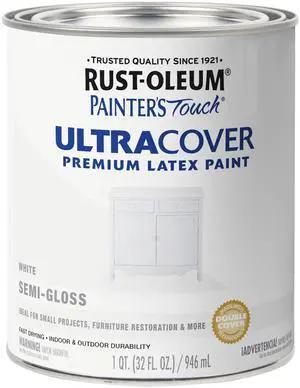 Painter's Touch Latex Brush-On Paint, Semi-Gloss White | Interior/Exterior Durability, Multi Surface (Metal, Wood and More), Fast Dry, Chip and Fade Resistant, Quart Painter's Touch Latex Brush-On Paint, Semi-Gloss White | Interior/Exterior Durability, Multi Surface (Metal, Wood and More), Fast Dry, Chip and Fade Resistant, Quart