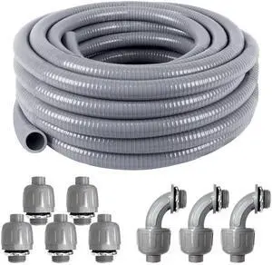 Liquid-Tight Conduit and Connector Kit 1/2 Inch 25 Ft | Flexible Non Metallic Liquid Tight Electrical Conduit with 5 Straight 3 Angle Fittings,UL Certification,Electrical Conduit Liquid-Tight Conduit and Connector Kit 1/2 Inch 25 Ft | Flexible Non Metallic Liquid Tight Electrical Conduit with 5 Straight 3 Angle Fittings,UL Certification,Electrical Conduit