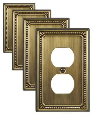 Switch Plates Outlet Covers, 4-Pack Antique Brass Metal Wall Plates | Midsize Beaded Duplex Outlet Cover, Fits Standard US Outlets, Switches, for Kitchen Bathroom Bedroom Nursery Hallway& More Switch Plates Outlet Covers, 4-Pack Antique Brass Metal Wall Plates | Midsize Beaded Duplex Outlet Cover, Fits Standard US Outlets, Switches, for Kitchen Bathroom Bedroom Nursery Hallway& More