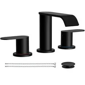 Matte Black Waterfall Bathroom Faucet for Sink 3 Hole 8 Inch Widespread | Bathroom Sink Faucets with Pop-up Drain Supply Lines Stainless Steel 2-Handle for Bath Vanity Matte Black Waterfall Bathroom Faucet for Sink 3 Hole 8 Inch Widespread | Bathroom Sink Faucets with Pop-up Drain Supply Lines Stainless Steel 2-Handle for Bath Vanity