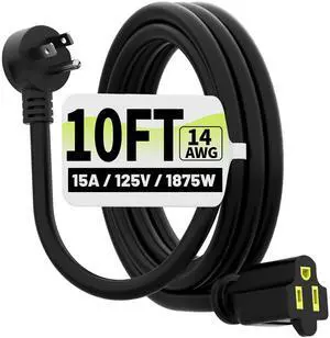 10 FT 14 Gauge Low Profile Flat Plug Extension Cord Black | Heavy Duty Extension Cord, 14AWG 3-Wire Grounded Appliance Extension Cord, 15A/125V/1875W, SJTW, ETL Listed, Indoor/Outdoor 10 FT 14 Gauge Low Profile Flat Plug Extension Cord Black | Heavy Duty Extension Cord, 14AWG 3-Wire Grounded Appliance Extension Cord, 15A/125V/1875W, SJTW, ETL Listed, Indoor/Outdoor