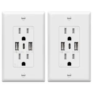 4.2A Dual Type A&C USB Wall Outlet, Charging Power Receptacle | 21W, White, 2 Pack, Wall Plate Included, UL Listed, Residential Grade, Tamper-Resistant Child-Safe 4.2A Dual Type A&C USB Wall Outlet, Charging Power Receptacle | 21W, White, 2 Pack, Wall Plate Included, UL Listed, Residential Grade, Tamper-Resistant Child-Safe