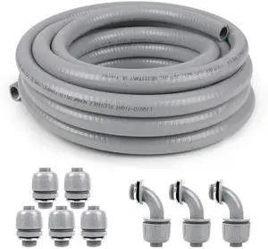 1 inch 25ft Liquid-Tight Conduit and Connector Kit,Flexible Non-Metallic Liquid Tight Electrical Conduit Kit with 5 Straight and 3 90-Degree Connector Fittings,1in. Dia 1 inch 25ft Liquid-Tight Conduit and Connector Kit,Flexible Non-Metallic Liquid Tight Electrical Conduit Kit with 5 Straight and 3 90-Degree Connector Fittings,1in. Dia