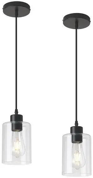 Modern Black Farmhouse Clear Glass Cylinder Pendant Light Fixture,Island Lights for Kitchen,Mini Pendant Lighting for Kitchen Island Decor - 4.75 Inch Shade 58 Inch Cord (Black 2 Pack) Modern Black Farmhouse Clear Glass Cylinder Pendant Light Fixture,Island Lights for Kitchen,Mini Pendant Lighting for Kitchen Island Decor - 4.75 Inch Shade 58 Inch Cord (Black 2 Pack)