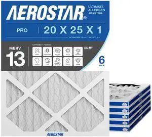 Air Filter 20x25x1 MERV 13 AC Filter, HVAC, Furnace Filter, 6 Pack | ACTUAL SIZE (19.75 x 24.75 x 0.75) AC Filter, Furnace Filter, Allergies, Dust, Pet Dander & Smoke MERV 13 (MPR 1500) Air Filter 20x25x1 MERV 13 AC Filter, HVAC, Furnace Filter, 6 Pack | ACTUAL SIZE (19.75 x 24.75 x 0.75) AC Filter, Furnace Filter, Allergies, Dust, Pet Dander & Smoke MERV 13 (MPR 1500)