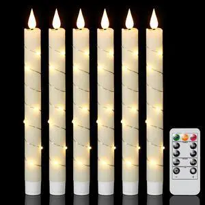 Flameless Taper Candles with Remote Timer and String Lights Ivory | LED Candlesticks, Battery Operated,Real Wax, Christmas Wedding Party Home Decor, 6 Pack, 0.78 x 9.64 In Flameless Taper Candles with Remote Timer and String Lights Ivory | LED Candlesticks, Battery Operated,Real Wax, Christmas Wedding Party Home Decor, 6 Pack, 0.78 x 9.64 In