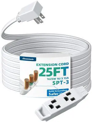 25FT White 3 Outlet Flat Plug Extension Cord 16/3, ETL Listed | Space Saving, Indoor Only, SPT-3 Cord, Grounded Power Cable for Desktop Devices, Small Home Appliances 25FT White 3 Outlet Flat Plug Extension Cord 16/3, ETL Listed | Space Saving, Indoor Only, SPT-3 Cord, Grounded Power Cable for Desktop Devices, Small Home Appliances