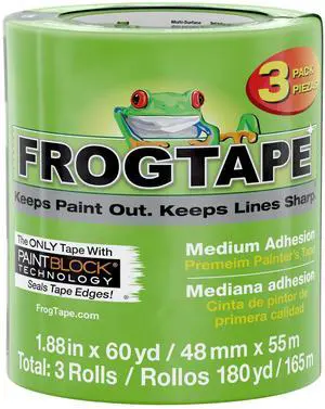 Multi-Surface Painter's Tape with PAINTBLOCK, 2 in Wide (1.88 in x 60 yd), Quick Stick Medium Adhesion, Premium Green Painters Tape Removes Clean, 3 Rolls (240661) Multi-Surface Painter's Tape with PAINTBLOCK, 2 in Wide (1.88 in x 60 yd), Quick Stick Medium Adhesion, Premium Green Painters Tape Removes Clean, 3 Rolls (240661)