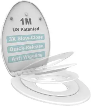 Family Toilet Seat, Patented Slow Close & Quick Releasing Technology, Anti-Wiggling, Easy to Install and Clean, Standard Elongated with Toddler Seat Built In (1 Piece) Family Toilet Seat, Patented Slow Close & Quick Releasing Technology, Anti-Wiggling, Easy to Install and Clean, Standard Elongated with Toddler Seat Built In (1 Piece)