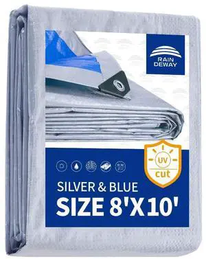 Tarps 8x10Ft 5.5 Mil Multipurpose Waterproof Poly Tarp Cover | UV Resistant,Finished Size,Grommets Every 36in,Reinforced Edges,Indoor and Outdoor Use,Silver/Blue Tarps 8x10Ft 5.5 Mil Multipurpose Waterproof Poly Tarp Cover | UV Resistant,Finished Size,Grommets Every 36in,Reinforced Edges,Indoor and Outdoor Use,Silver/Blue