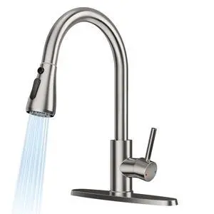 Kitchen Faucets with Pull Down Sprayer, Brushed Nickel | Lead-Free NSF Certified, High Arc, Stainless Steel, Single Handle, Kitchen Sink Faucet, 1 or 3 Hole, Farmhouse Laundry RV Bar Kitchen Faucets with Pull Down Sprayer, Brushed Nickel | Lead-Free NSF Certified, High Arc, Stainless Steel, Single Handle, Kitchen Sink Faucet, 1 or 3 Hole, Farmhouse Laundry RV Bar