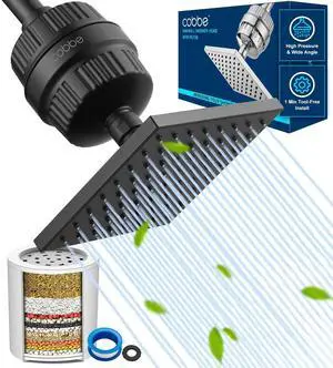 High Pressure Filtered Shower Head with Filters for Hard Water Combo | Rain Showerheads with 20 Stage Water Softener for Healthier Skin & Hair Remove Chlorine and Harmful Substances, Matte Black High Pressure Filtered Shower Head with Filters for Hard Water Combo | Rain Showerheads with 20 Stage Water Softener for Healthier Skin & Hair Remove Chlorine and Harmful Substances, Matte Black