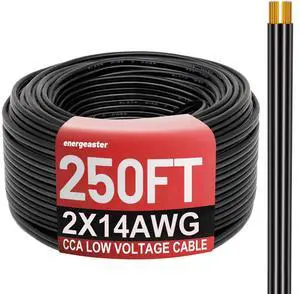250FT 14 Gauge 14/2 Low Voltage Landscape Wire Black | 14AWG 2 Conductors Outdoor Low-Voltage Cable Direct Burial Hookup LED Lighting Strips Flexible Cable Copper Clad Aluminum 250FT 14 Gauge 14/2 Low Voltage Landscape Wire Black | 14AWG 2 Conductors Outdoor Low-Voltage Cable Direct Burial Hookup LED Lighting Strips Flexible Cable Copper Clad Aluminum