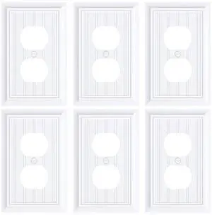 6-Pack Classic Beadboard Natural Bamboo Fiber Duplex Outlet Cover Plate, | Decorative Switch Plates and Outlet Covers, Wall Plates for Electrical Outlets, 1 Gang Receptacle Cover, Pure White 6-Pack Classic Beadboard Natural Bamboo Fiber Duplex Outlet Cover Plate, | Decorative Switch Plates and Outlet Covers, Wall Plates for Electrical Outlets, 1 Gang Receptacle Cover, Pure White