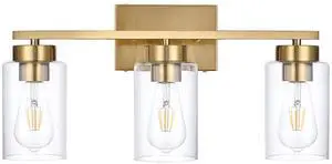 3-Light Bathroom Vanity Light, Modern Brushed Gold Wall Lights with Clear Glass Shades, Bathroom Wall Sconce Lamp for Mirror Living Room Bedroom Hallway 3-Light Bathroom Vanity Light, Modern Brushed Gold Wall Lights with Clear Glass Shades, Bathroom Wall Sconce Lamp for Mirror Living Room Bedroom Hallway