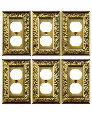 6-Pack Paisley Pattern Duplex Outlet Cover Plate,Metal Switch Plates | Wall Plates for Electrical Outlets, 1 Gang Receptacle Cover, Decorative Switch Plates and Outlet Covers, Antique Brass 6-Pack Paisley Pattern Duplex Outlet Cover Plate,Metal Switch Plates | Wall Plates for Electrical Outlets, 1 Gang Receptacle Cover, Decorative Switch Plates and Outlet Covers, Antique Brass