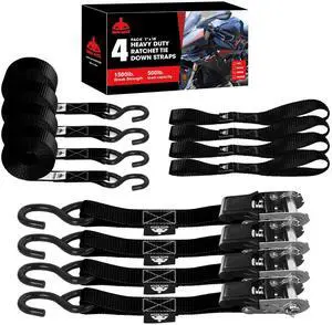 Ratchet Tie Down Straps Set,1500 lbs Break Strength, 1" x 15' Heavy Duty Ratchet Straps with 4X Soft Loops Padded Handles Coated S Hook, Fits for Moving Appliances Motorcycle ATV Truck,Black Ratchet Tie Down Straps Set,1500 lbs Break Strength, 1" x 15' Heavy Duty Ratchet Straps with 4X Soft Loops Padded Handles Coated S Hook, Fits for Moving Appliances Motorcycle ATV Truck,Black