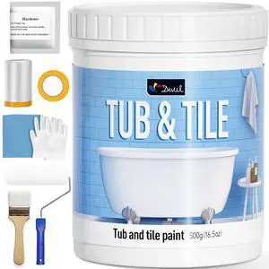 Tile Paint, Tub and Tile Refinishing Kit with Tools, Water-based Bathtub Paint - Low Odor, Easy to Use, 25-30sq.ft, 16.5oz, Semi-Gloss White Tile Paint, Tub and Tile Refinishing Kit with Tools, Water-based Bathtub Paint - Low Odor, Easy to Use, 25-30sq.ft, 16.5oz, Semi-Gloss White