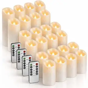 Set of 24 Slim Outdoor LED Candles, Battery Operated Flickering Fake Candles with 10-Key Timers for Patio & Porch Decor, 2.2 Inch Diameter Waterproof Resin Pillars for Large Events & Sconces (White) Set of 24 Slim Outdoor LED Candles, Battery Operated Flickering Fake Candles with 10-Key Timers for Patio & Porch Decor, 2.2 Inch Diameter Waterproof Resin Pillars for Large Events & Sconces (White)