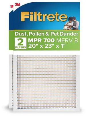 20x23x1 AC Furnace Air Filter, MPR 700, MERV 8, Tough on Pollen, Easy on Airflow, 3-Month Pleated 1-Inch Electrostatic Air Cleaning Filter, 2-Pack (Actual Size 19.69 x 22.69 x 0.81 in) 20x23x1 AC Furnace Air Filter, MPR 700, MERV 8, Tough on Pollen, Easy on Airflow, 3-Month Pleated 1-Inch Electrostatic Air Cleaning Filter, 2-Pack (Actual Size 19.69 x 22.69 x 0.81 in)