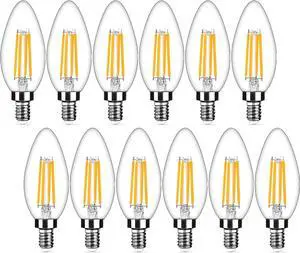 12-Pack Dimmable E12 LED Candelabra Bulbs 40Watt Equivalent, 2700K Warm White, 450Lumens, 4W B11 Vintage Chandelier Light Bulbs, LED Filament Clear Glass Candle Lamp for Ceiling Fan Home Decor1 12-Pack Dimmable E12 LED Candelabra Bulbs 40Watt Equivalent, 2700K Warm White, 450Lumens, 4W B11 Vintage Chandelier Light Bulbs, LED Filament Clear Glass Candle Lamp for Ceiling Fan Home Decor1