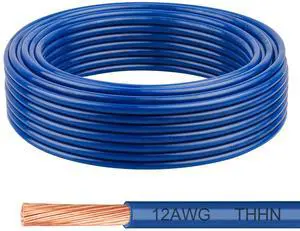 THHN Wire 12 Gauge 25 FT, 12 AWG Stranded OFC Copper Electrical Building Wire with Nylon Jacket PVC Insulation, Rated 600V for Residential, Industrial, CNC, Ground (12 Gauge, Blue) THHN Wire 12 Gauge 25 FT, 12 AWG Stranded OFC Copper Electrical Building Wire with Nylon Jacket PVC Insulation, Rated 600V for Residential, Industrial, CNC, Ground (12 Gauge, Blue)