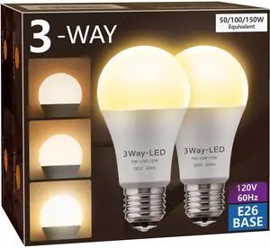 LED Light Bulbs, 3 Way Light Bulbs 50 100 150W Equivalent 3000K | 3 Way Light Bulb, Three Way A19 Light Bulbs E26 Medium Base, Warm White 3000K, 500lm-1000lm-1500lm, 2 Pack LED Light Bulbs, 3 Way Light Bulbs 50 100 150W Equivalent 3000K | 3 Way Light Bulb, Three Way A19 Light Bulbs E26 Medium Base, Warm White 3000K, 500lm-1000lm-1500lm, 2 Pack
