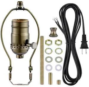 Lamp Rewire Kit - 3-Way Socket With Matching Cord and Harp Set for Table or Floor Lamp Repair, Essential Hardware for DIY Design (Antique Brass, 1) Lamp Rewire Kit - 3-Way Socket With Matching Cord and Harp Set for Table or Floor Lamp Repair, Essential Hardware for DIY Design (Antique Brass, 1)