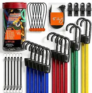 31-Piece Premium Bungee Cords Assortment Jar, Includes 10,18,24,32,40 Bungee Cords, 6 Zip Ties, 8Canopy/Tarp Ball Ties and Crocodile Mouth Tarp Clips 31-Piece Premium Bungee Cords Assortment Jar, Includes 10,18,24,32,40 Bungee Cords, 6 Zip Ties, 8Canopy/Tarp Ball Ties and Crocodile Mouth Tarp Clips