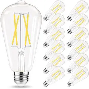 Edison Bulbs E26 LED Bulb 60 watt Equivalent 4000K Daylight White | ST58 Vintage Light Bulbs Non-Dimmable, Clear Glass, 90+ CRI, 6W 600LM, E26 Medium Base, 12 Pack Edison Bulbs E26 LED Bulb 60 watt Equivalent 4000K Daylight White | ST58 Vintage Light Bulbs Non-Dimmable, Clear Glass, 90+ CRI, 6W 600LM, E26 Medium Base, 12 Pack