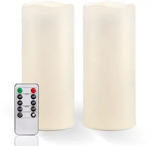 10" x 4" Large Waterproof Outdoor Flameless Candles with Remote Control and Timer, Battery Operated Flickering LED Pillar Candles for Outdoor Larterns, Porch, Long Lasting, Set of 2 10" x 4" Large Waterproof Outdoor Flameless Candles with Remote Control and Timer, Battery Operated Flickering LED Pillar Candles for Outdoor Larterns, Porch, Long Lasting, Set of 2