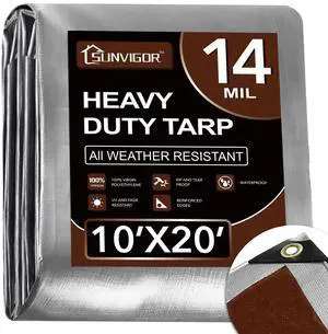 Tarp Waterproof 10x20Ft, Heavy Duty Tarp Cover Extra Thick 14 Mil Tear and UV Resistant, Outdoor Tarps with Grommets and Reinforced Edges for Roof, Camping, Patio, Pool, Boat (Silver/Brown) Tarp Waterproof 10x20Ft, Heavy Duty Tarp Cover Extra Thick 14 Mil Tear and UV Resistant, Outdoor Tarps with Grommets and Reinforced Edges for Roof, Camping, Patio, Pool, Boat (Silver/Brown)