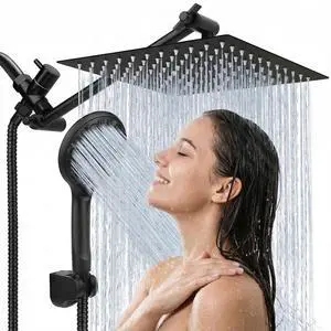 Shower Head, 8'' High Pressure Rainfall/Handheld Shower Combo, Matte Black | 9 Settings, Anti-leak Shower Head with 11'' Extension Arm, Holder, Hose, Height/Angle Adjustable Shower, 1.75GPM Shower Head, 8'' High Pressure Rainfall/Handheld Shower Combo, Matte Black | 9 Settings, Anti-leak Shower Head with 11'' Extension Arm, Holder, Hose, Height/Angle Adjustable Shower, 1.75GPM