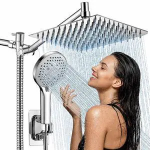 10 Inch Rainfall Shower Head with Handheld Combo and Extension Arm | Large rainfall shower head set with handheld sprayer, 11 inch adjustable arm, 59 inch hose, standard 1/2 inch wall connection 10 Inch Rainfall Shower Head with Handheld Combo and Extension Arm | Large rainfall shower head set with handheld sprayer, 11 inch adjustable arm, 59 inch hose, standard 1/2 inch wall connection